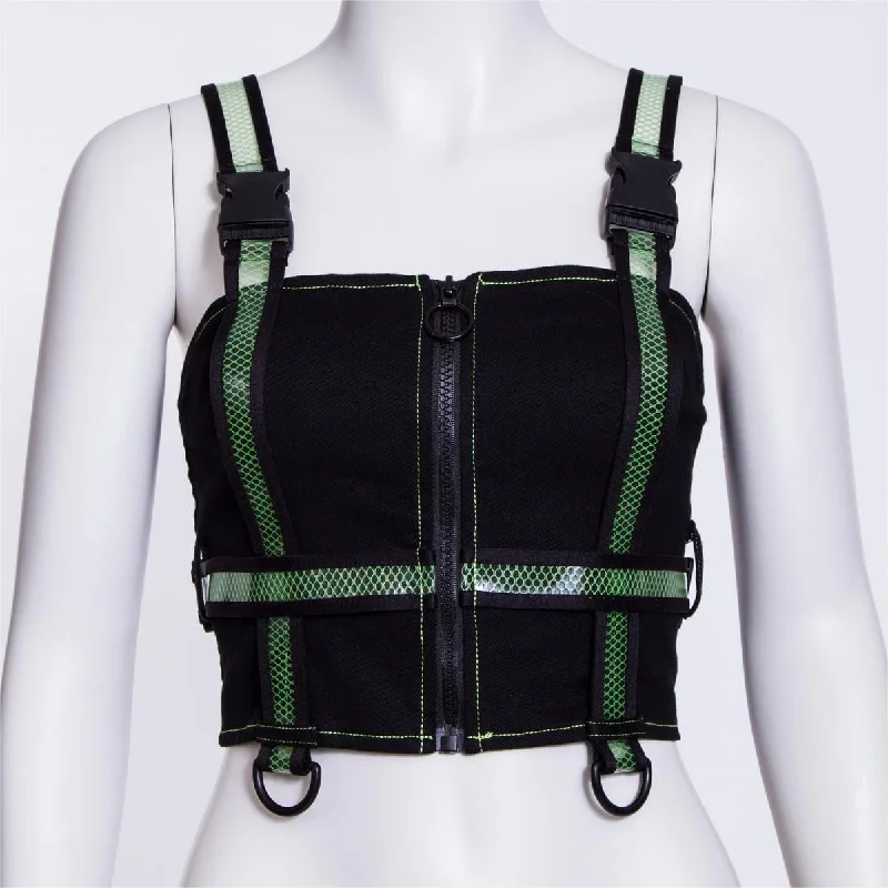 Women's Punk Double Color Mesh Splice Vest Green