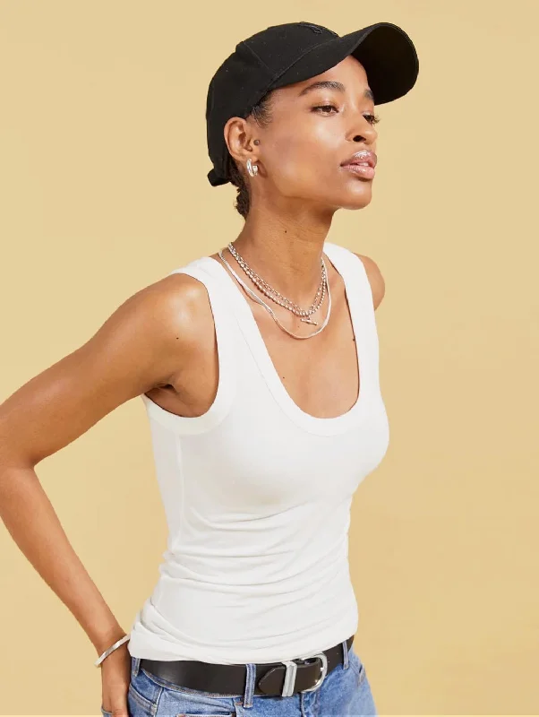 Brenna Scoop Neck LENZING™ ECOVERO™ Jersey Vest Top | Pure White