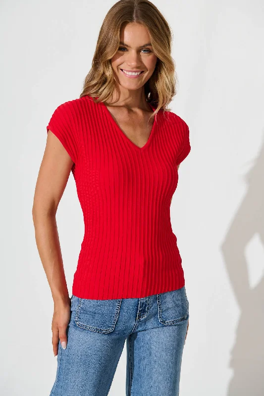 Mamie Knit Top In Red