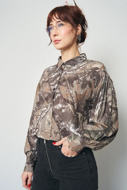 Forest Camo Long Sleeve Linen Blouse