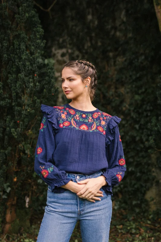 Nadia Embroidered Blouse in Midnight