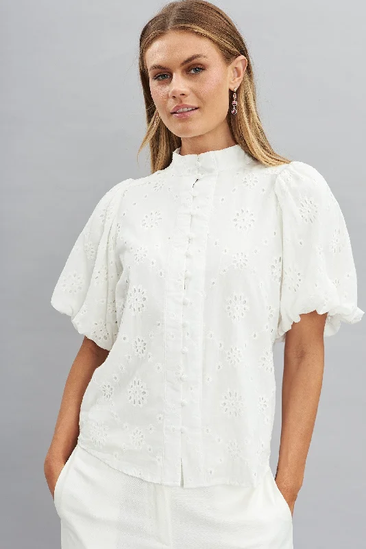 Prudence Shirt In White Cotton Broderie