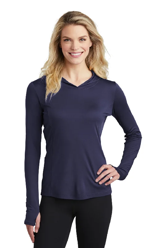 Sport-Tek Womens Competitor Moisture Wicking Long Sleeve Hooded T-Shirt Hoodie - True Navy Blue