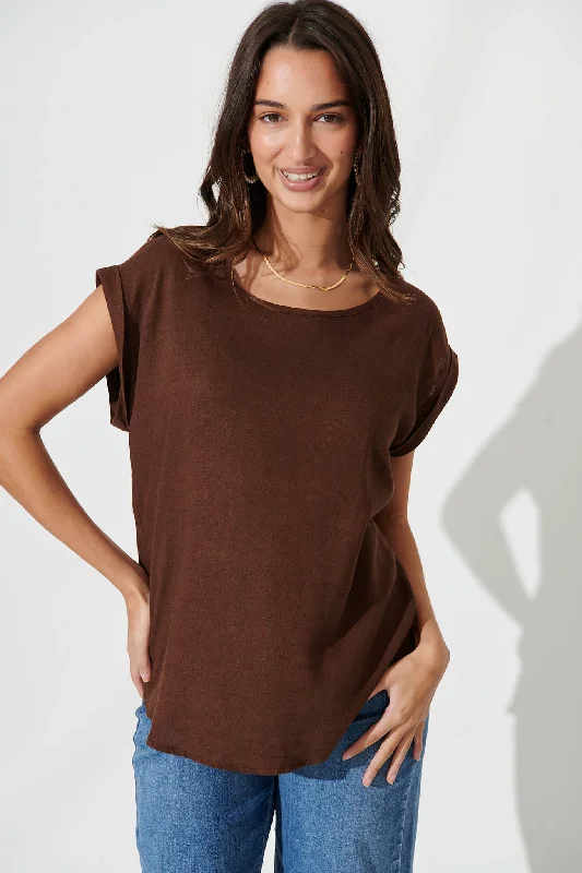 Rejina Top In Chocolate Linen Blend