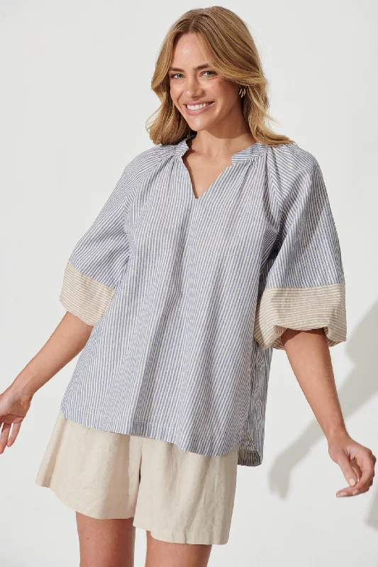 Rafaela Top In Blue Stripe With Gold Lurex Cotton Blend