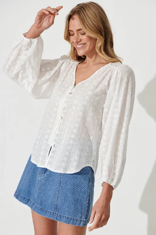 Tiffa Shirt In White Broderie Cotton