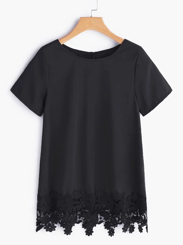 Wholesale Round Neck Lace Short Sleeve Tee