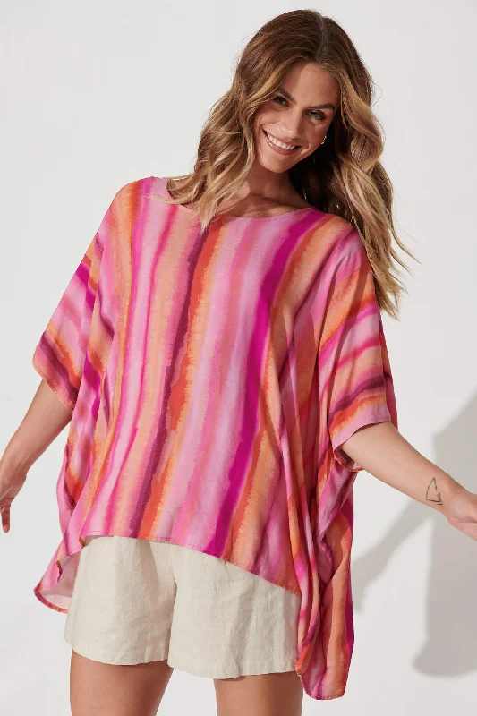 Sonica Top In Pink With Orange Stripe