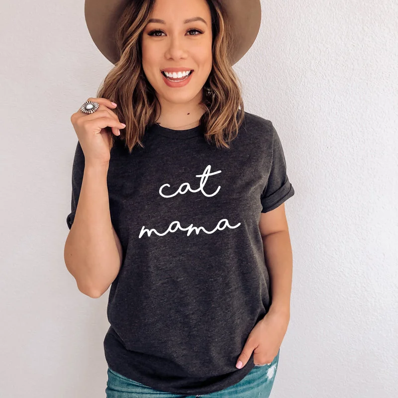 Cat Mama Retro Script T-Shirt