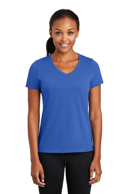 Port & Company Womens Dry Zone Performance Moisture Wicking Short Sleeve V-Neck T-Shirt - Royal Blue