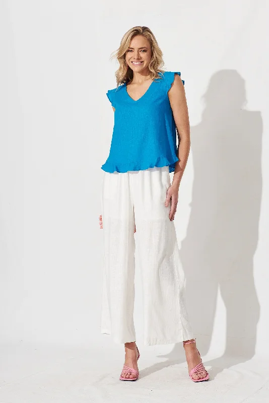 Catalinne Top In Blue Linen Blend