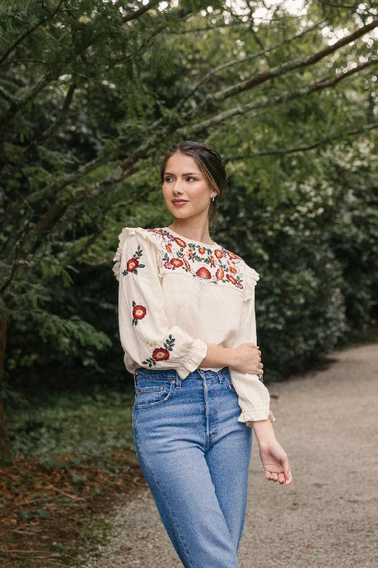 Nadia Embroidered Blouse in Natural