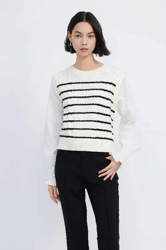 LILY Faux Two-Piece Striped Sweater