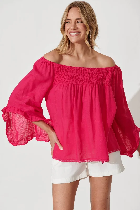 Alluring Top In Hot Pink Linen Blend