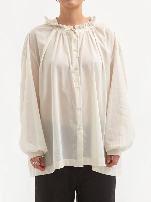 AMOMENTO Shirring Hooded Shirt - Ivory