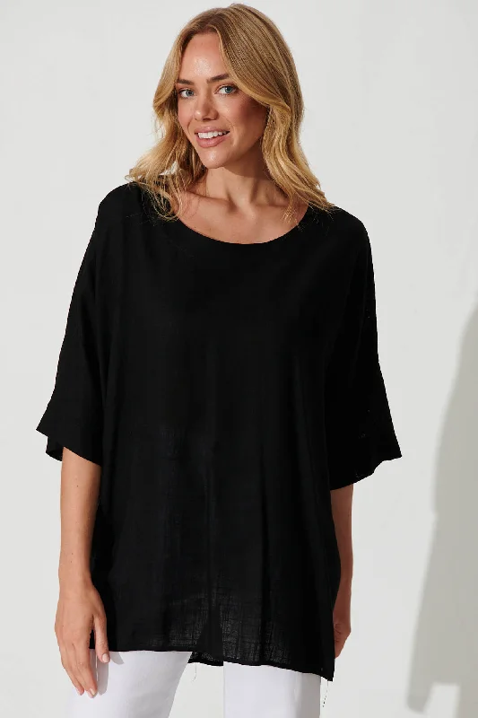 Vice Top In Black Linen Blend