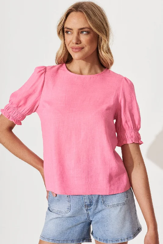 Melanie Top In Pink Linen Blend